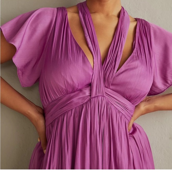 By Anthropologie Deep V-Neck Vibrant Mini Dress in Purple Size 14 NWT New - Picture 3 of 6